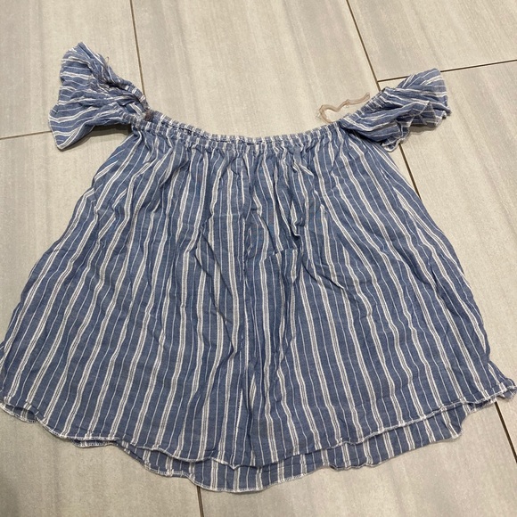 BLUE AND WHITE STRIPED OFF THE SHOULDER - Picture 2 of 2